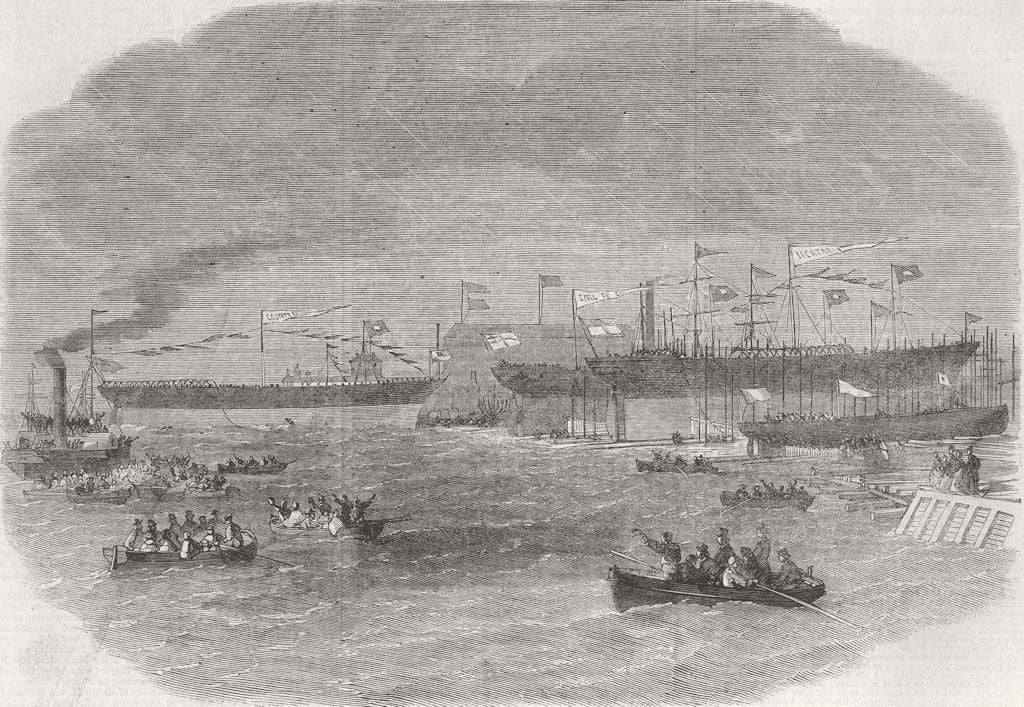 YORKS. Launch. ships from, Samuelson's Yd 1863 old antique print picture